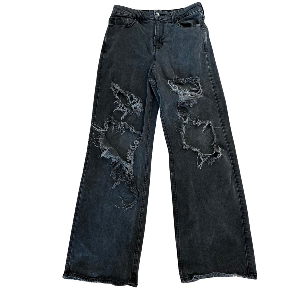 Hollister Black‎ Distressed Wide Leg Jeans W26 L30 High Rise Vintage Baggy Denim